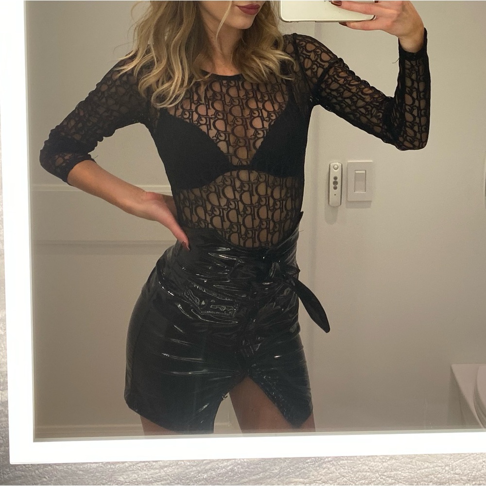 Honey plastic pleather skirt